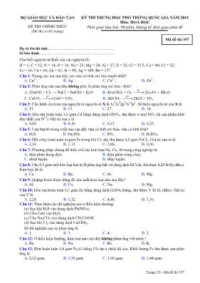 Kỳ thi trung học phổ thông quốc gia năm 2015 môn Hoá Học